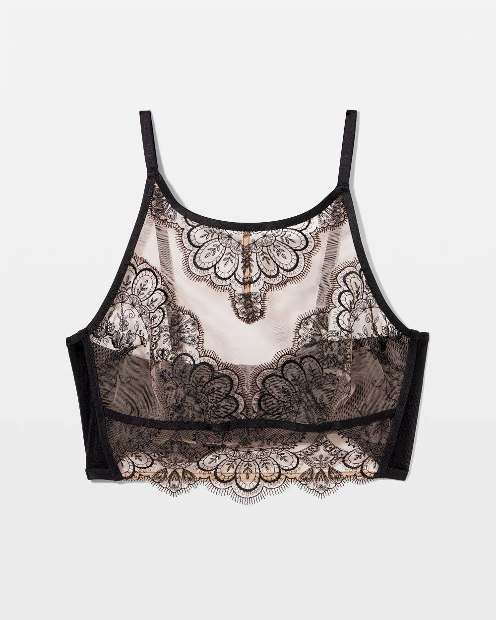 BLACK W/ SANDALWOOD Tattoo Lace Embroidered High Neck Bralette