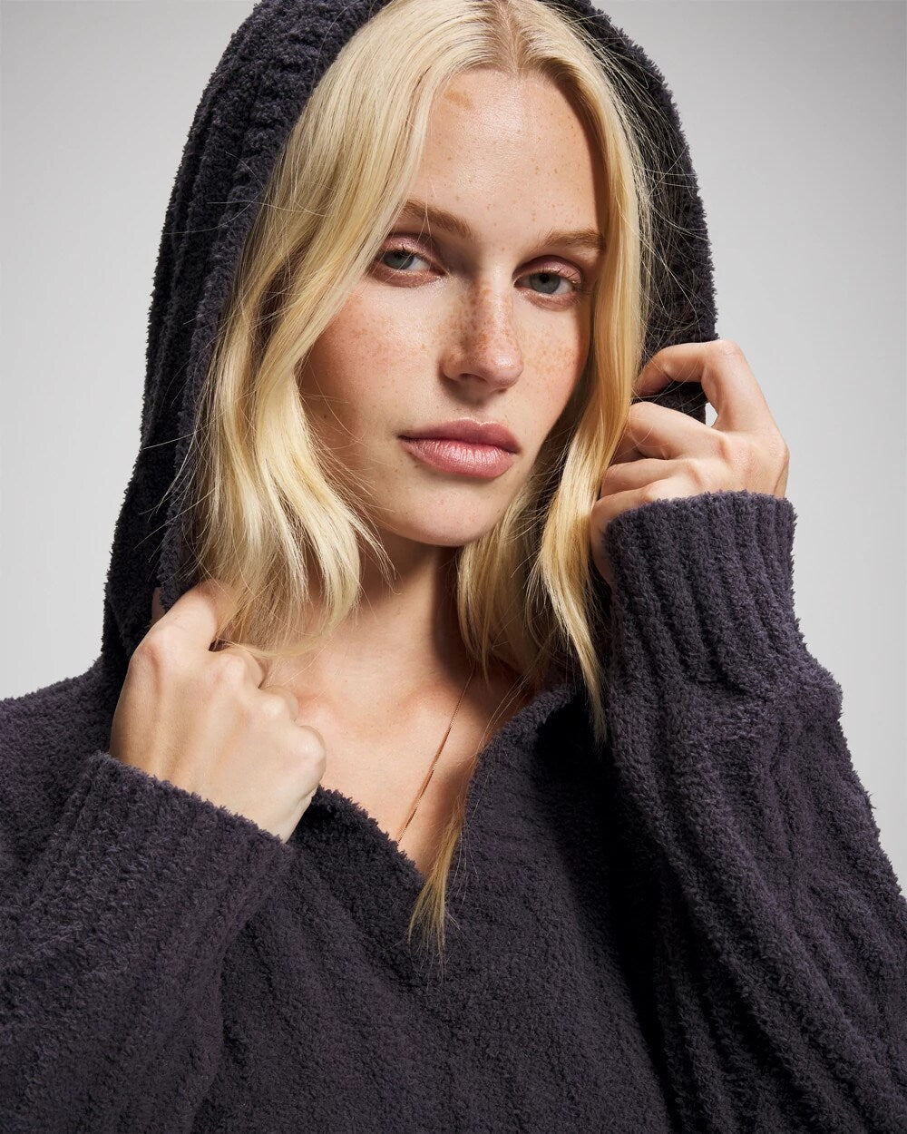 GRAY INK Cable Knit Plush Hoodie