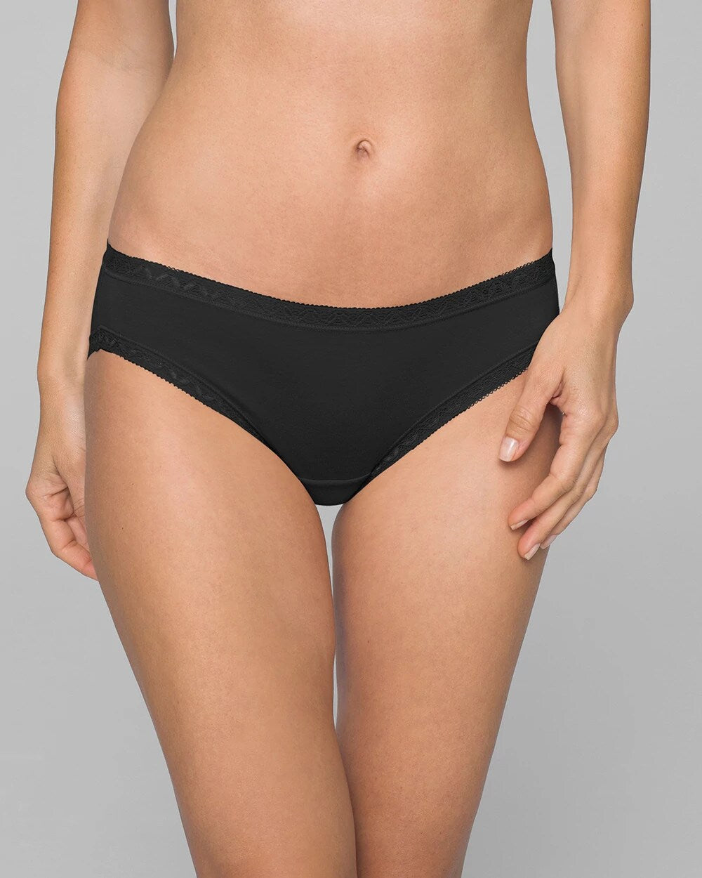 BLACK Cotton Hipster Panty with Lace Trim