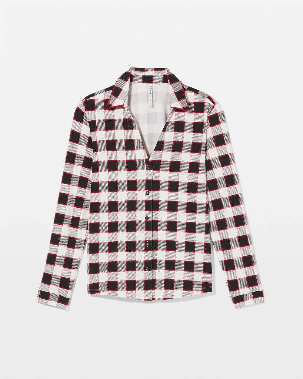 DREAMSCAPE PLAID BLACK Long-Sleeve Notch Collar Pajama Top
