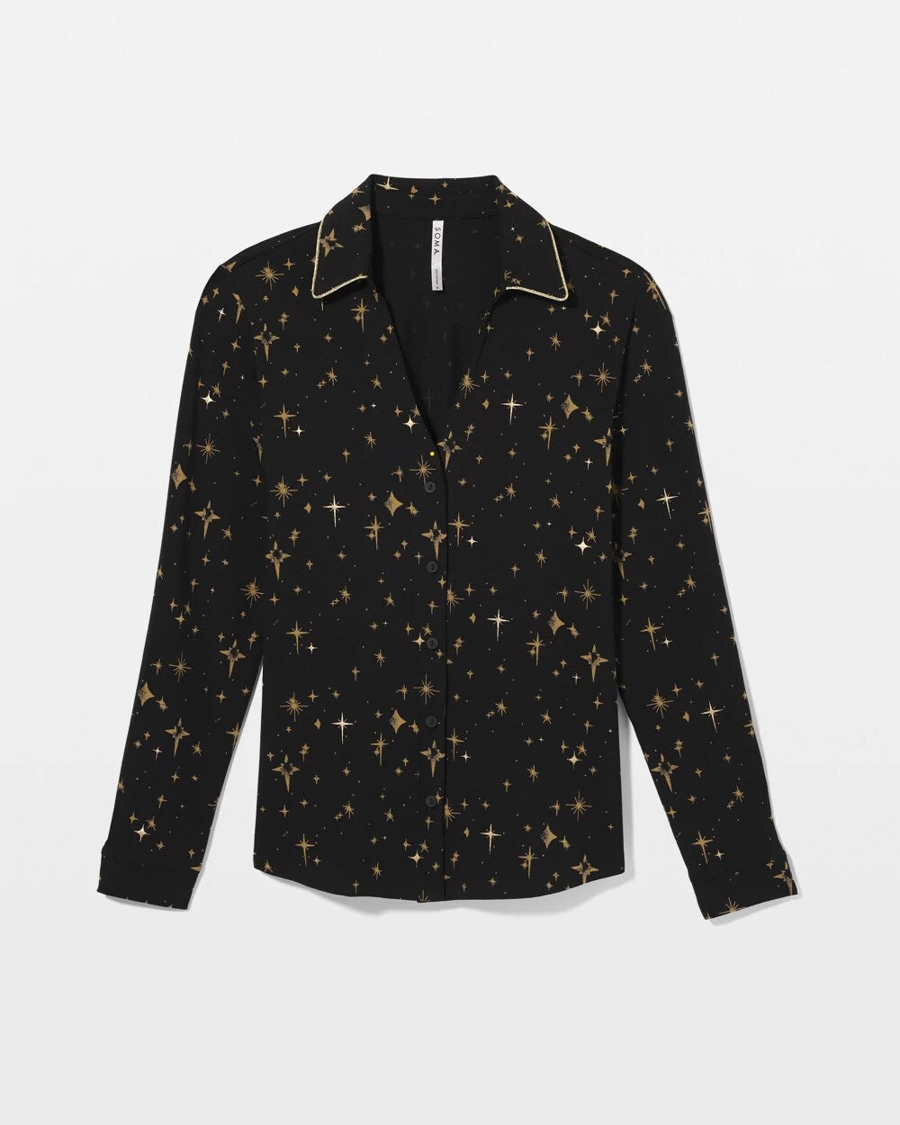 STELLAR SCENE BLACK/FOIL Long-Sleeve Notch Collar Pajama Top