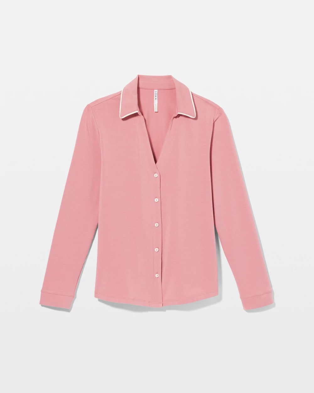 ANTIQUE PINK Long-Sleeve Notch Collar Pajama Top