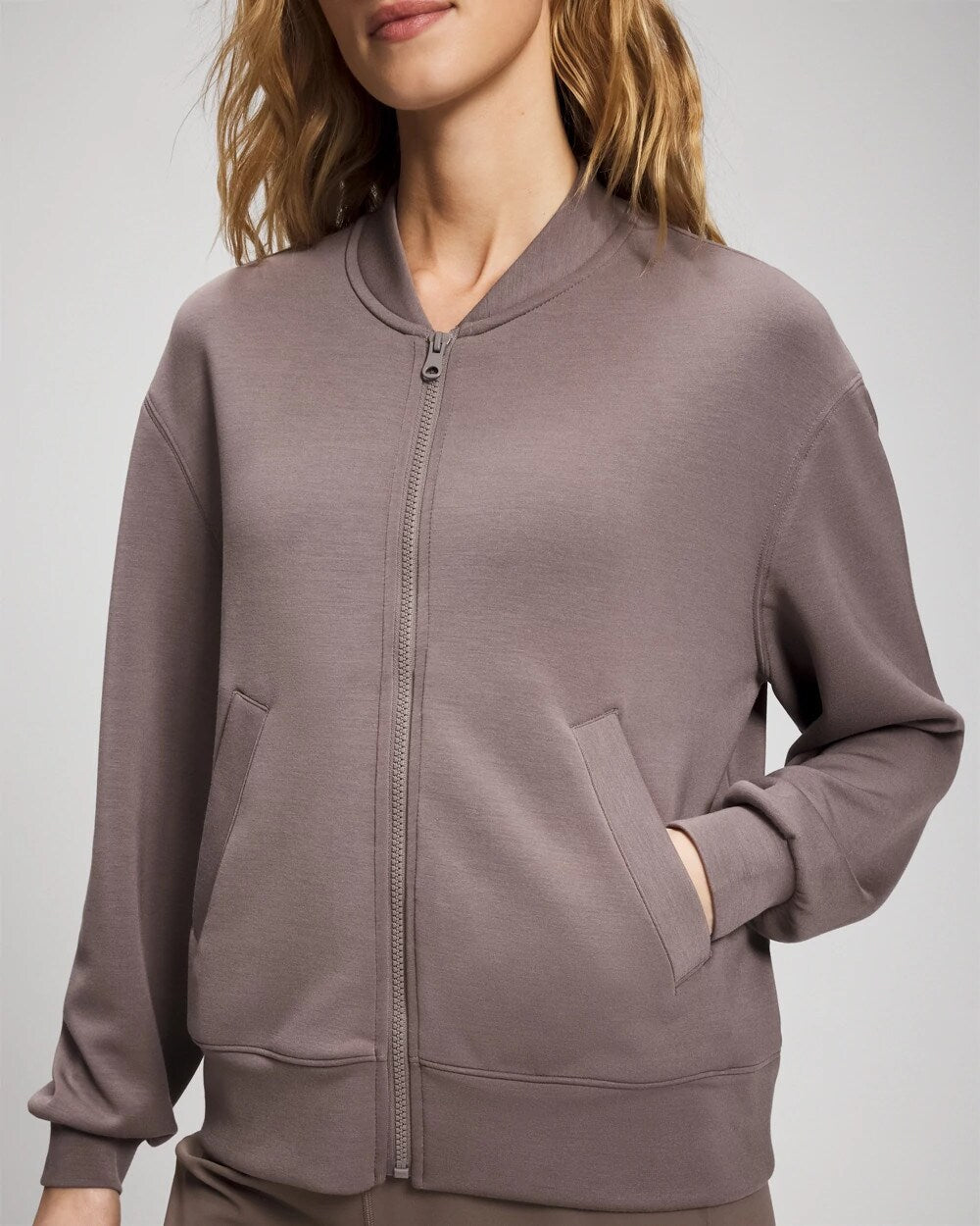 DARK TAUPE Modern Modal Bomber Jacket