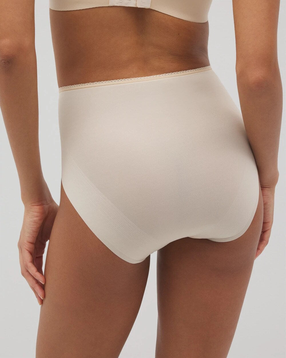 PALE SAND Vanishing Edge Microfiber Modern Brief Panty with Lace