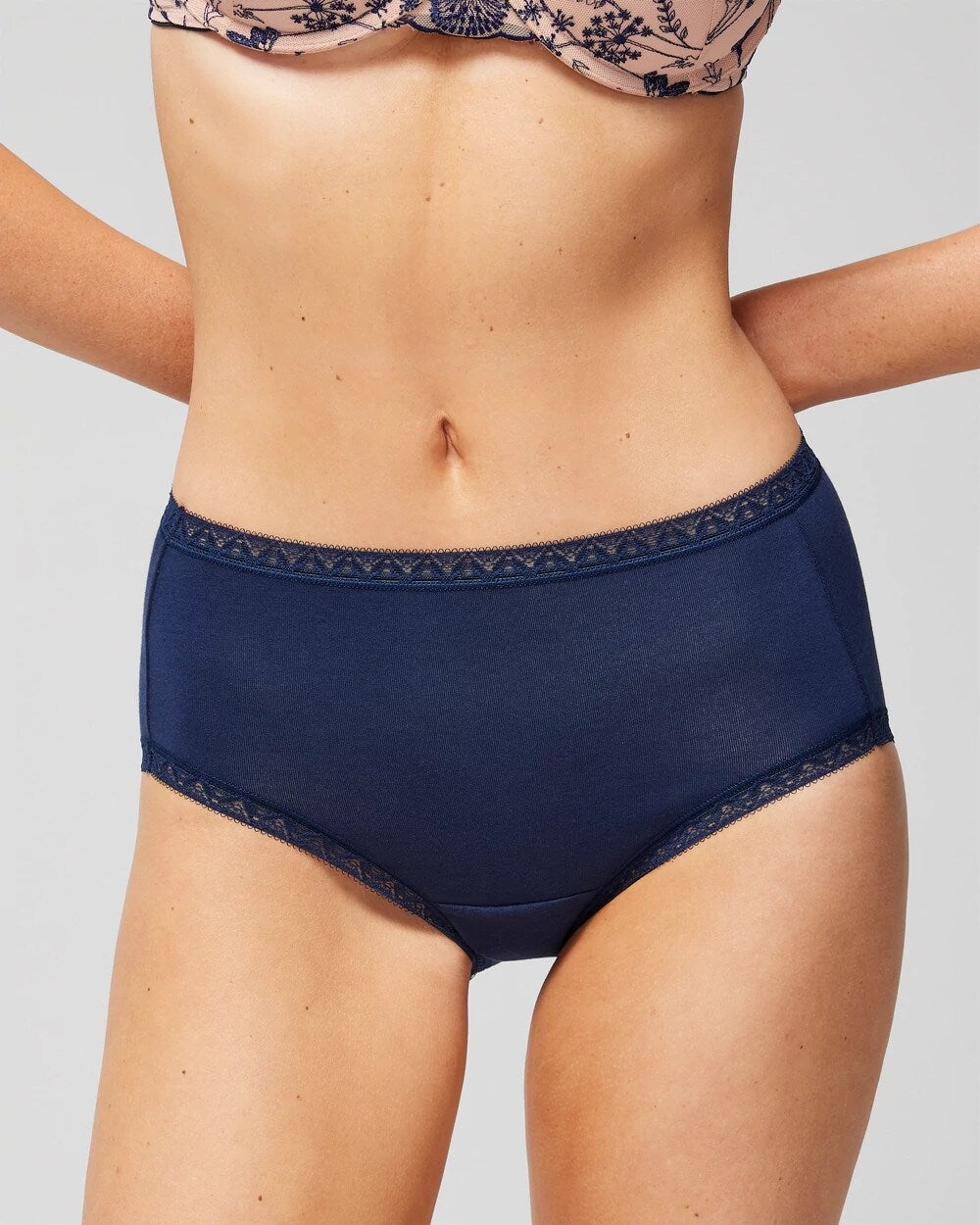 NIGHTFALL NAVY Cotton Brief Panty with Lace Trim