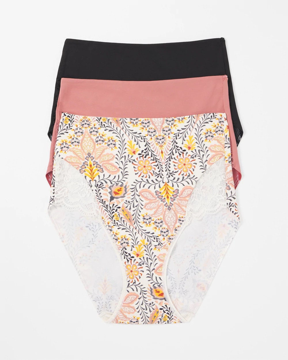VINE PAISLEY MULTIPACK Tummy High-Waist Brief Panty with Lace 3 Pack