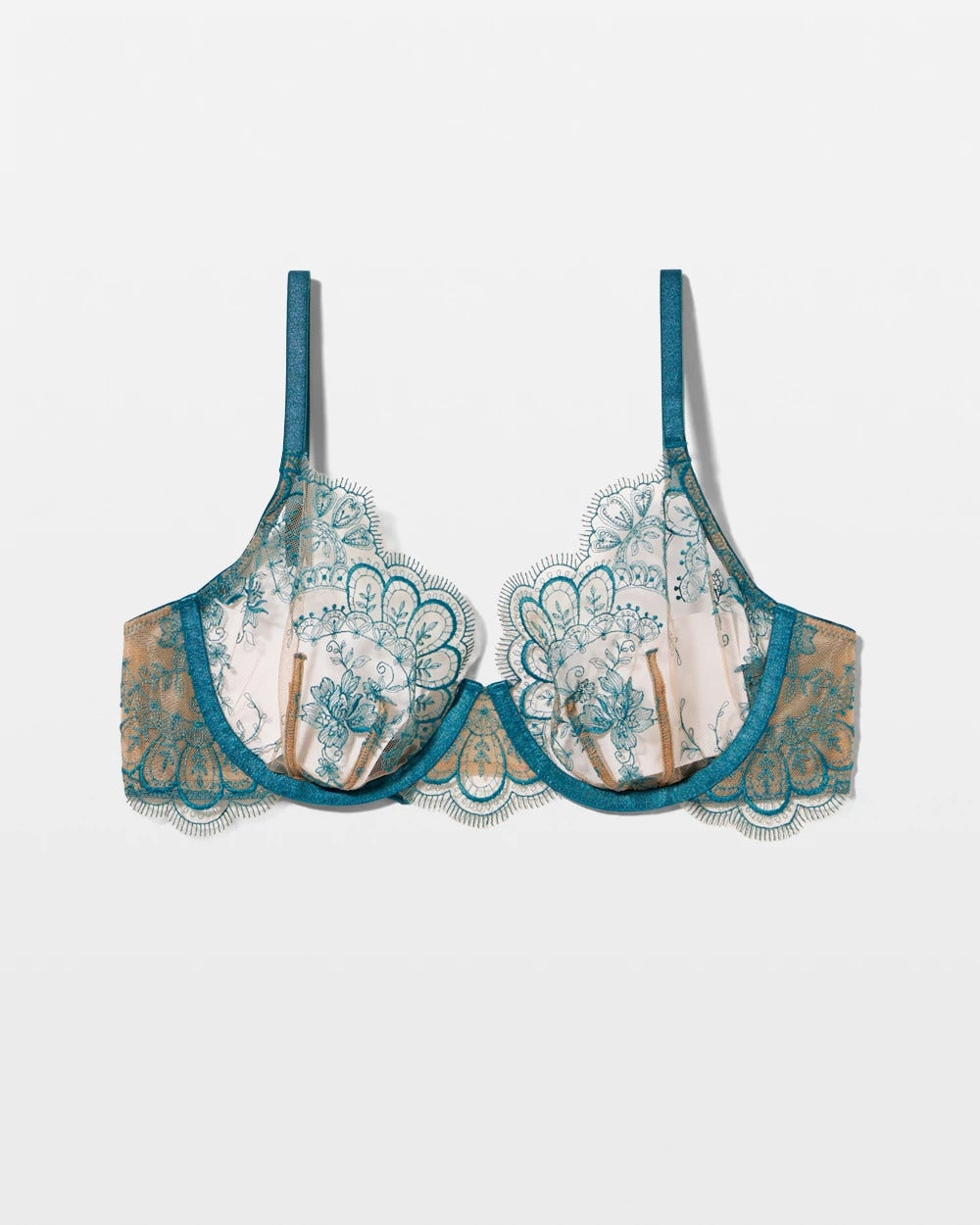 CERULEAN TEAL Tattoo Embroidered Perfect Coverage Bra