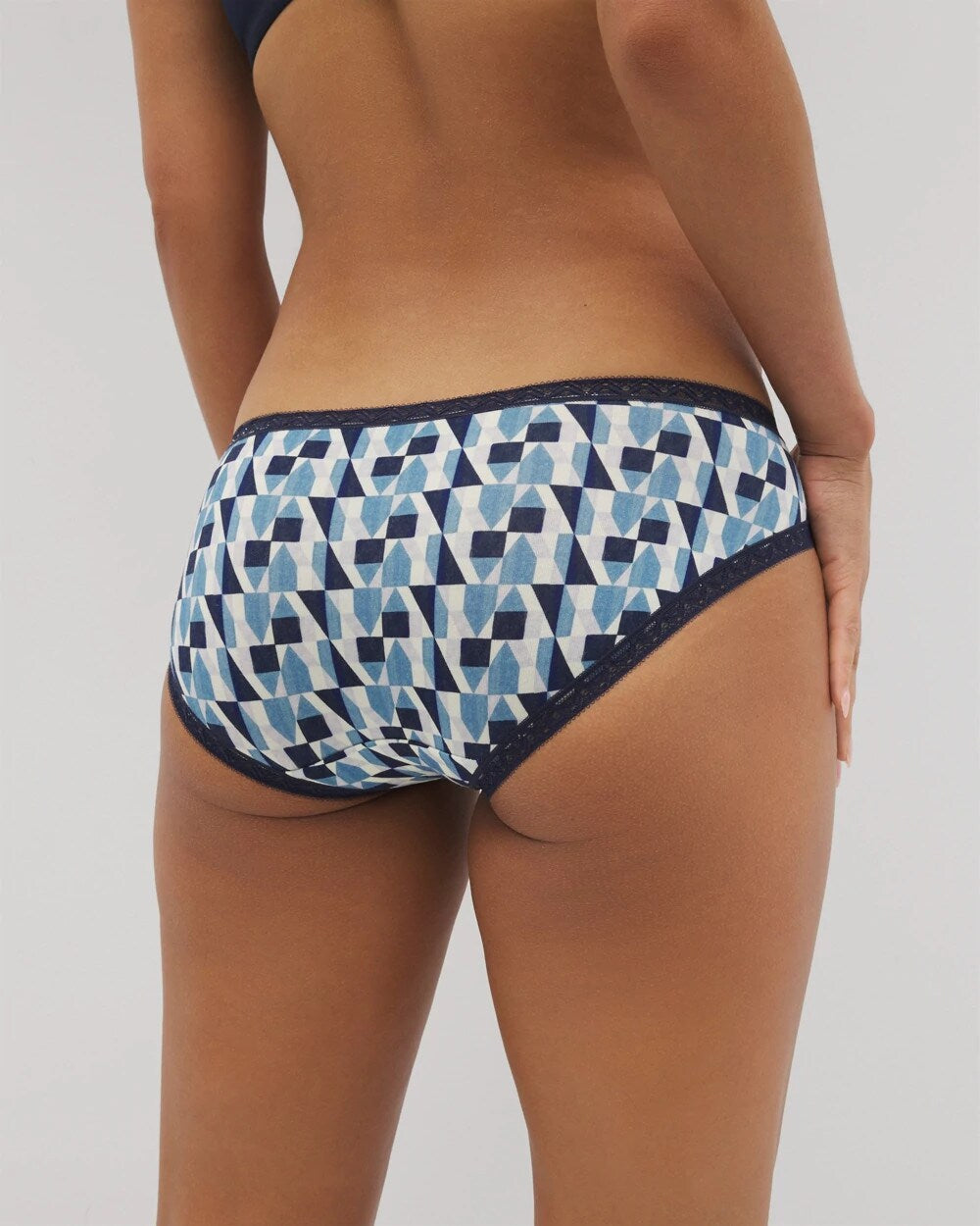 PRISM GEO MINI NAVY Cotton Hipster Panty with Lace Trim
