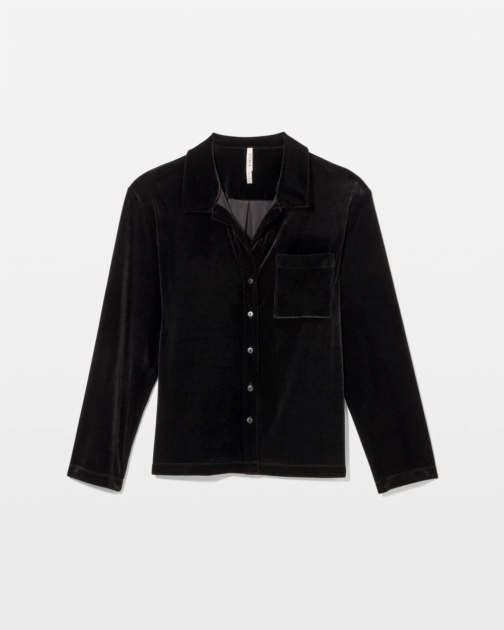 BLACK Velvet Long Sleeve Notch Collar Pajama Top