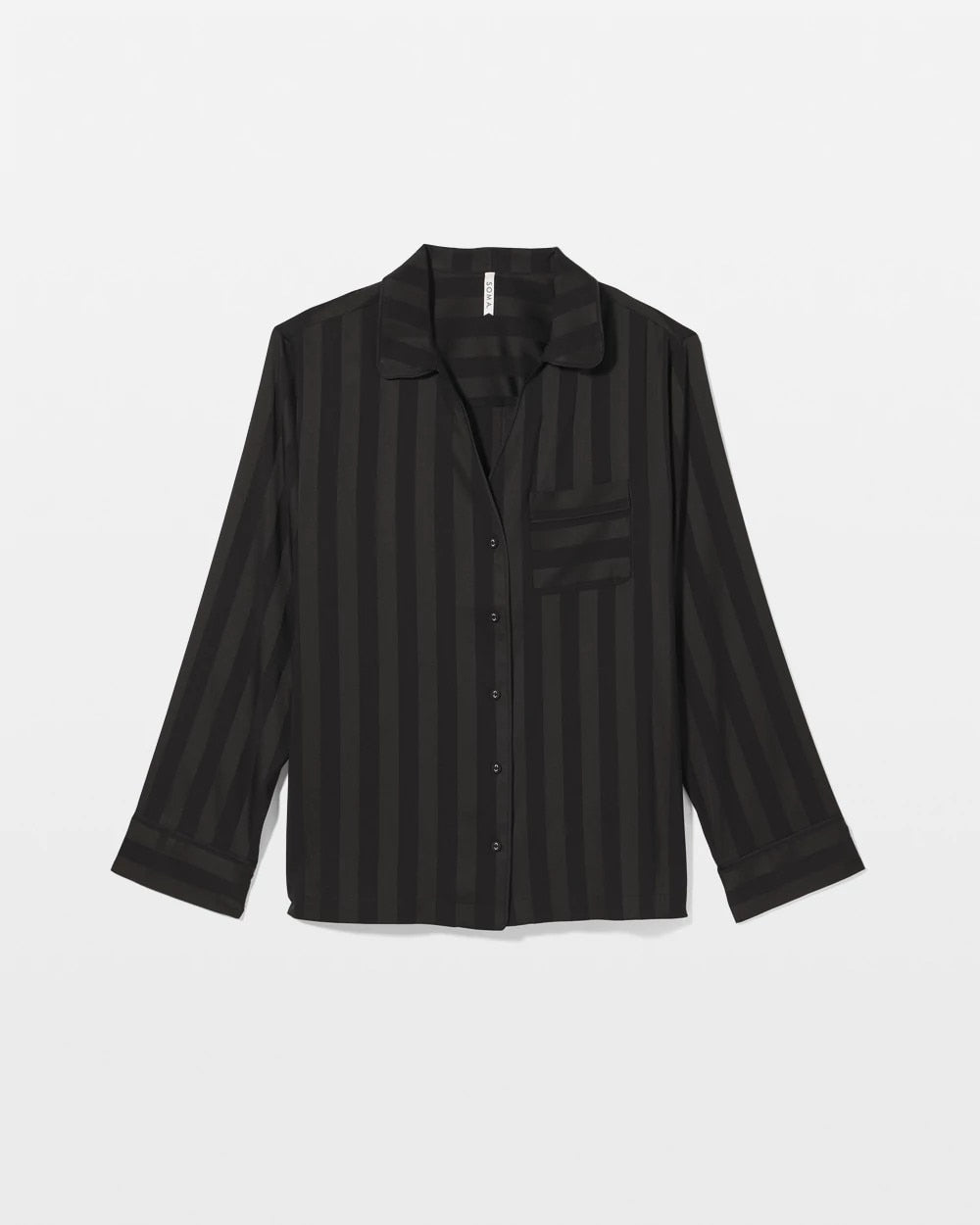BLACK Shadow Stripe Long Sleeve Pajama Notch Collar Top