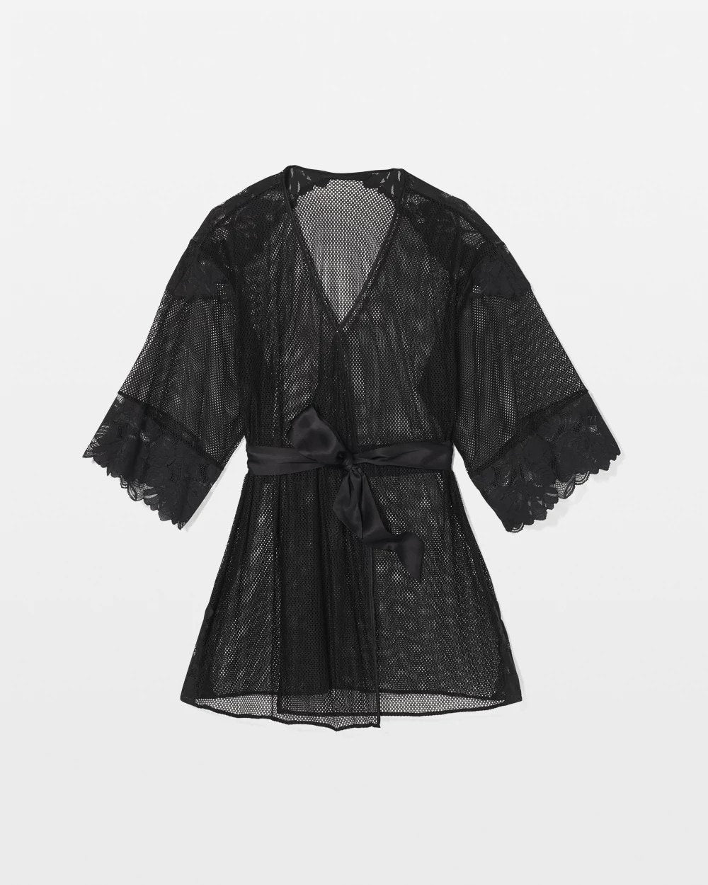 BLACK Robe with Mesh and Lace