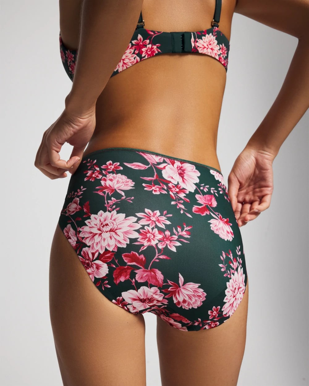 COTTAGE FLORAL MINI GREEN Tummy High-Leg Brief Panty with Lace