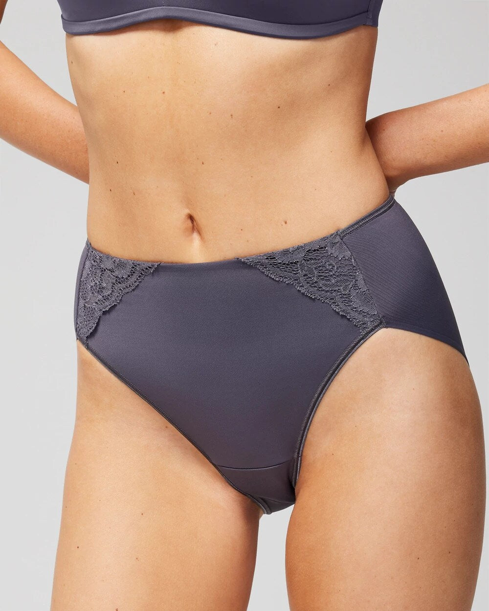 GRAY INK Tummy High-Leg Brief Panty with Lace