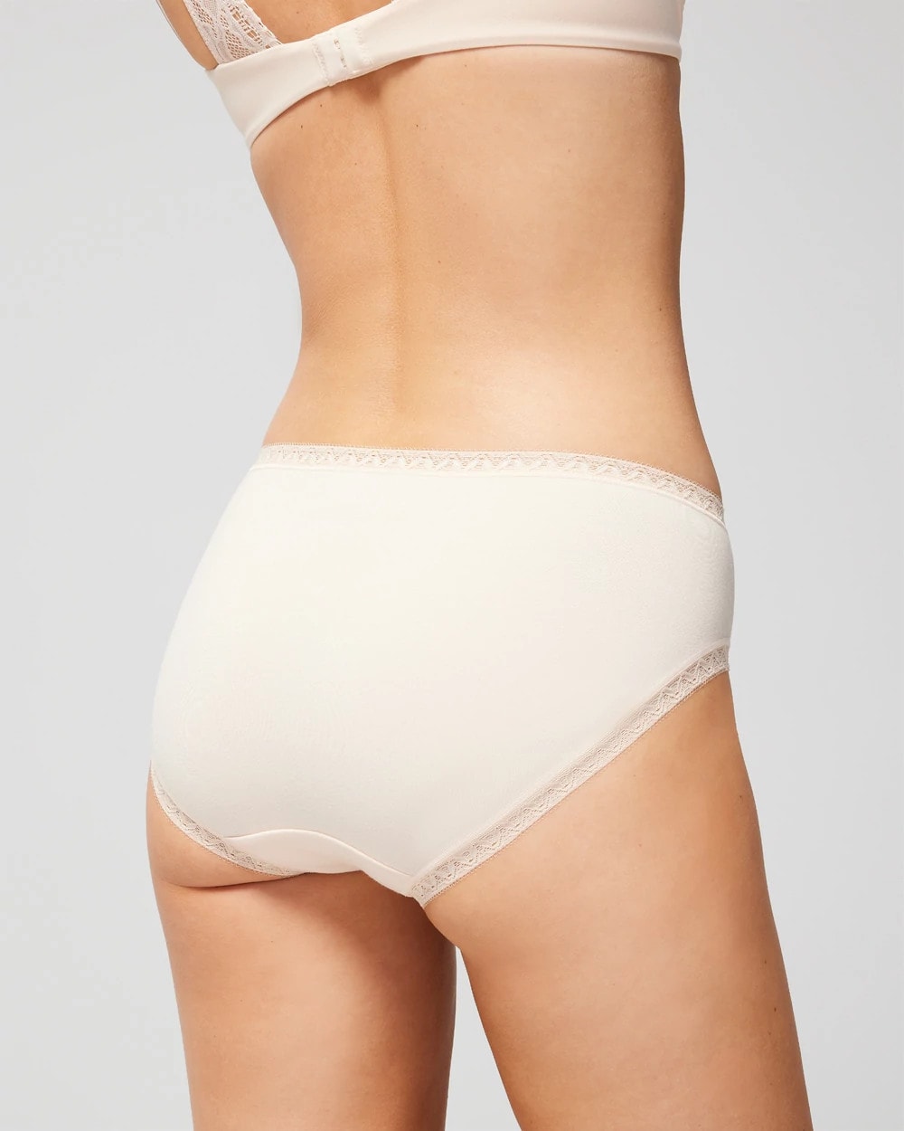 PALE SAND Cotton High-Leg Brief Panty with Lace Trim