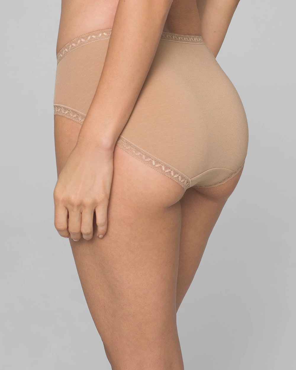 WARM AMBER Cotton High-Leg Brief Panty with Lace Trim