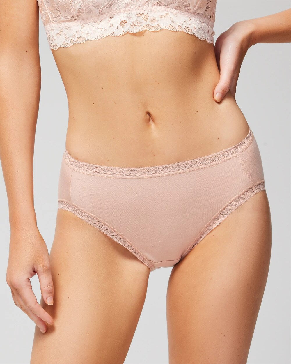 HUSH Cotton High-Leg Brief Panty with Lace Trim