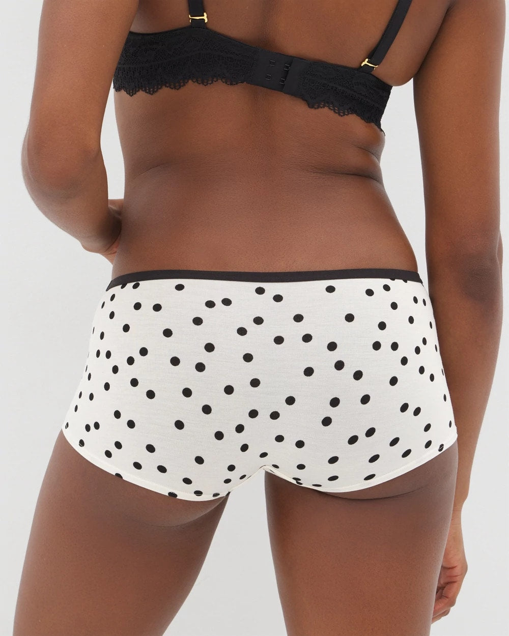 MERRY DOT CHAMPAGNE BLACK Boyshort Panty with Enchanting Lace