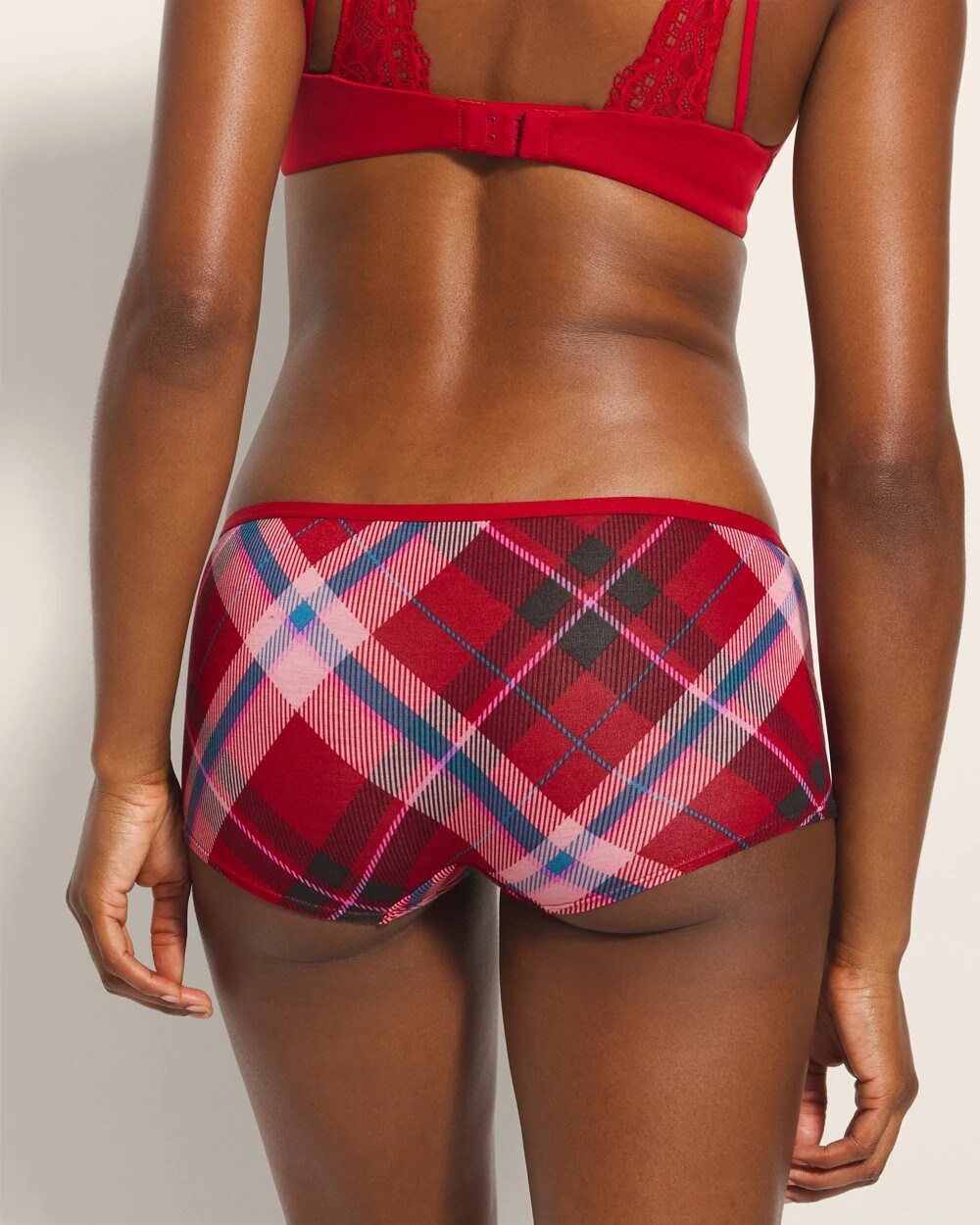 SNUGGLE UP PLAID M BIAS R Boyshort Panty with Enchanting Lace
