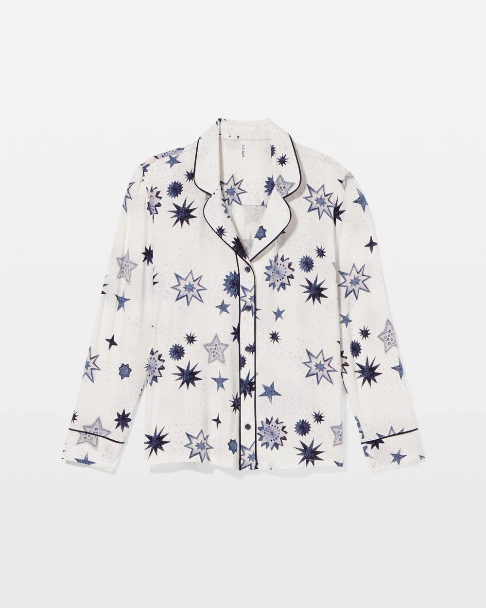 CELESTIAL CHARMS CHAMP Cool Nights Long Sleeve Notch Collar with Piped Placket Pajama Top