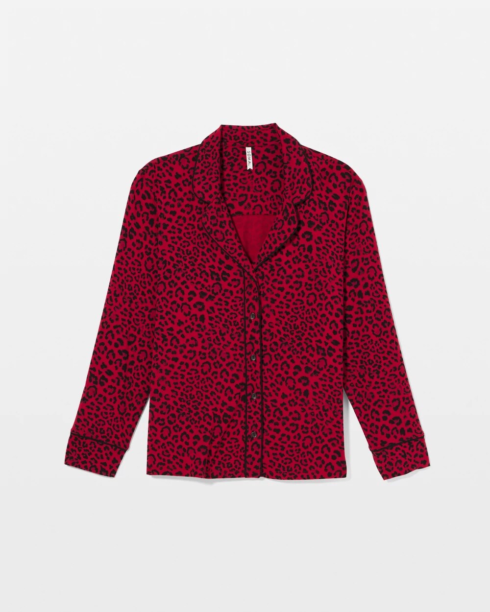 FELINE PAINT THE TOWN RED Cool Nights Long Sleeve Notch Collar with Piped Placket Pajama Top