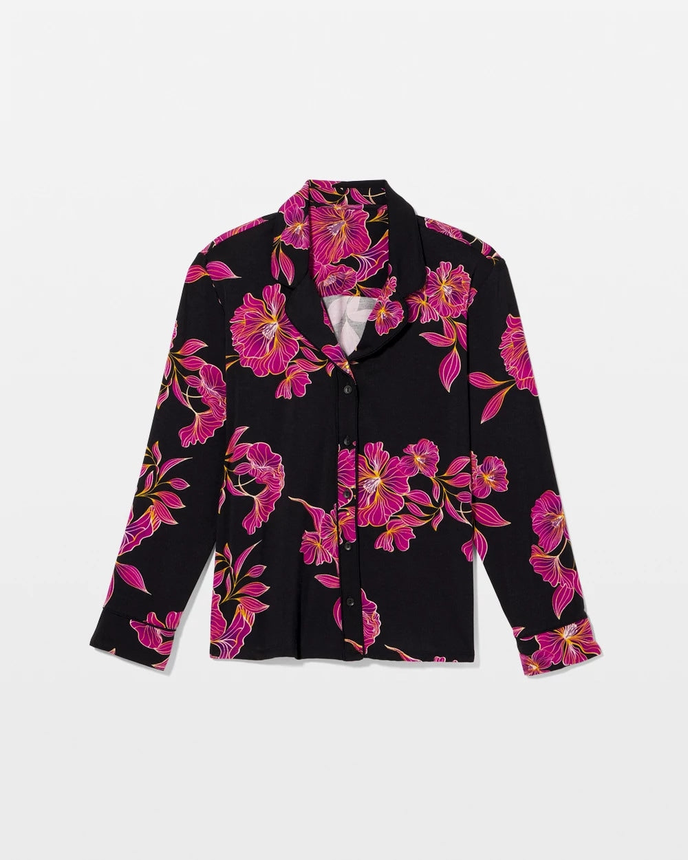 GILDED BLOOMS MAGENTA Cool Nights Long Sleeve Notch Collar with Piped Placket Pajama Top