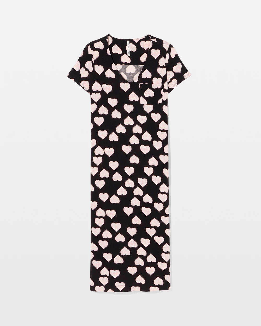 MANDALA HEARTS BLACK Short Sleeve Long Sleepshirt