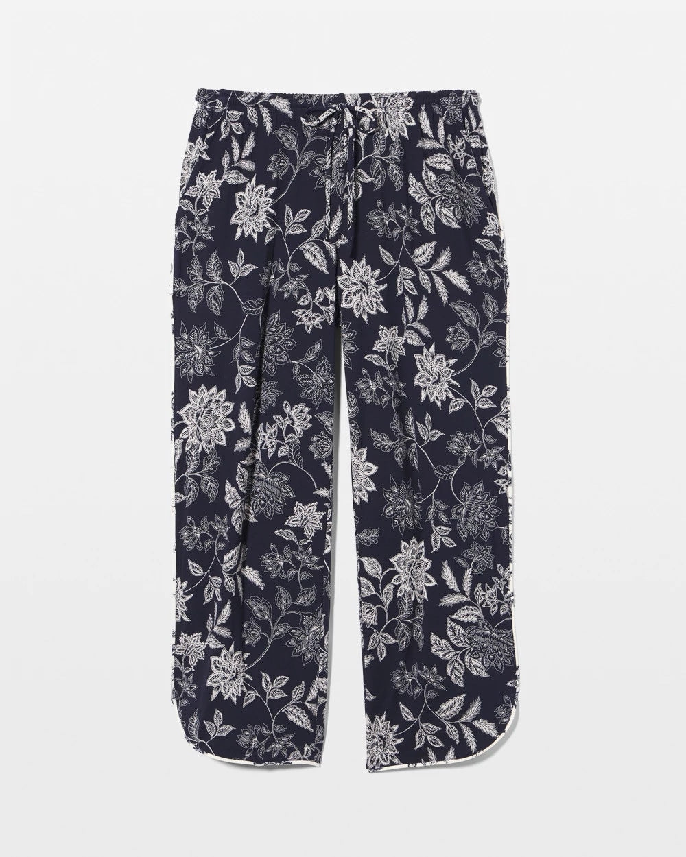 MEANDERING GARDEN NAVY Piped Crop Pajama Pants