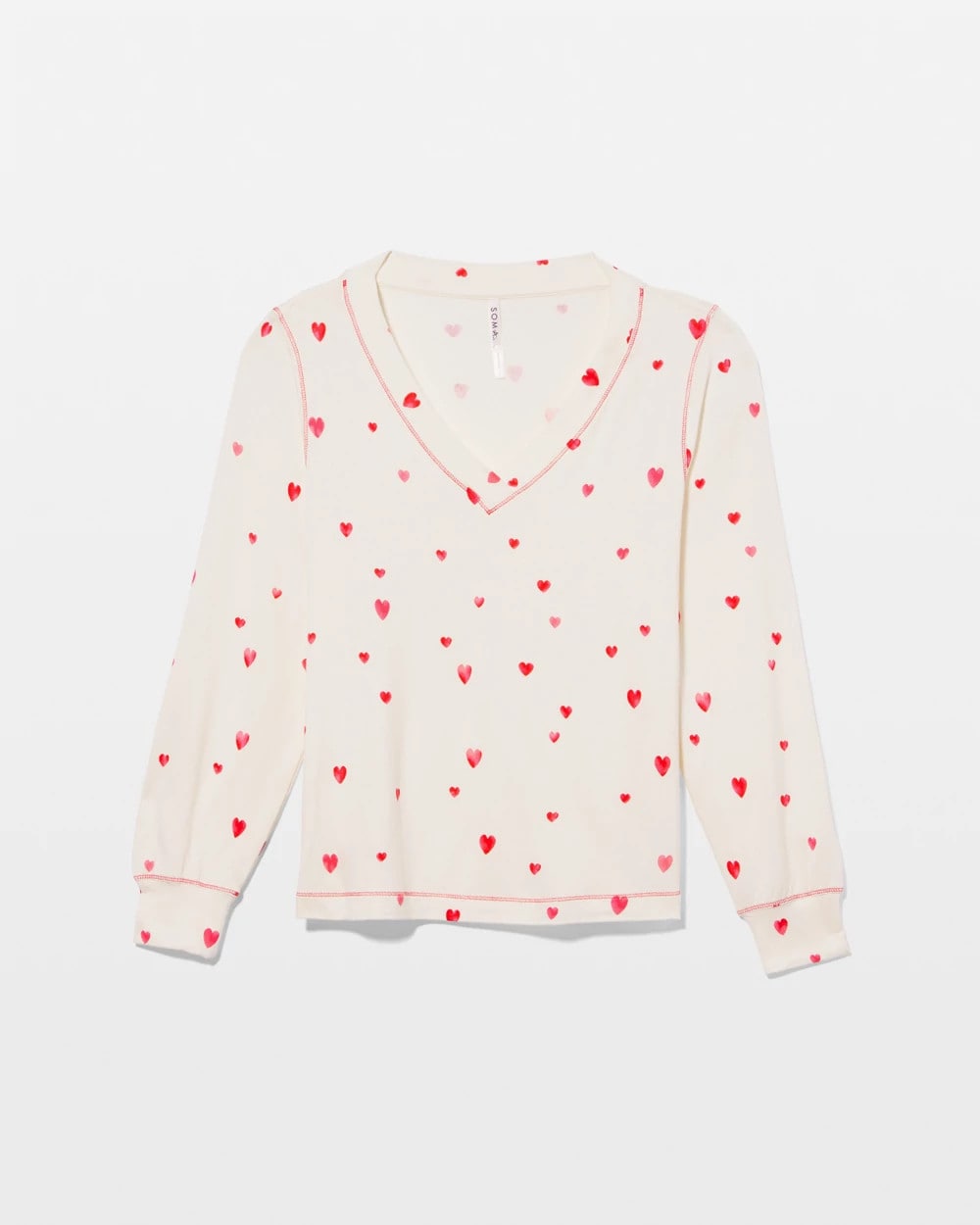 FLOATING HEARTS CHAMPAGNE Long-Sleeve V-Neck Pajama Top
