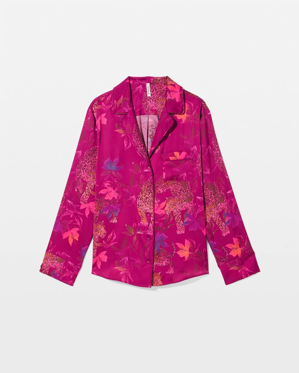 WILD WONDERS MAGENTA Long Sleeve Notch Collar Pajama Top