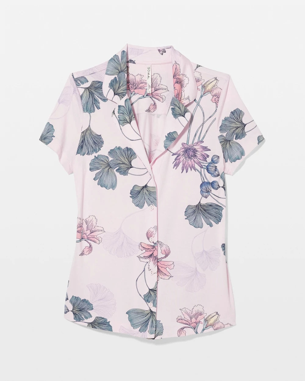 FLORAL HAVEN SUGAR COATED Short Sleeve Notch Collar Pajama Top