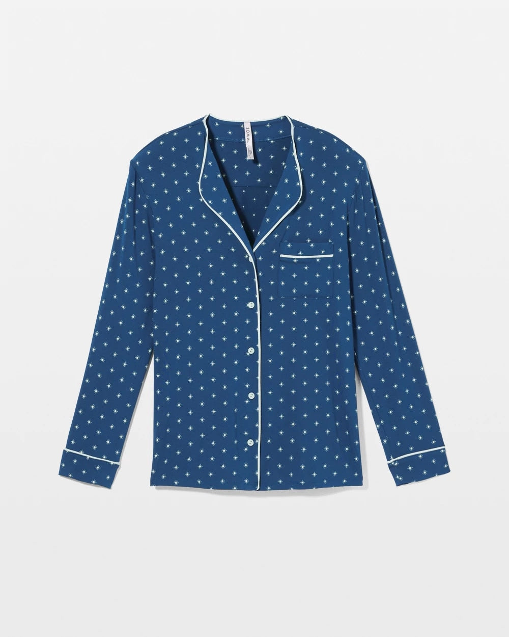 CELEBRATED DOT BLUE Piped Long-Sleeve Notch Pajama Top