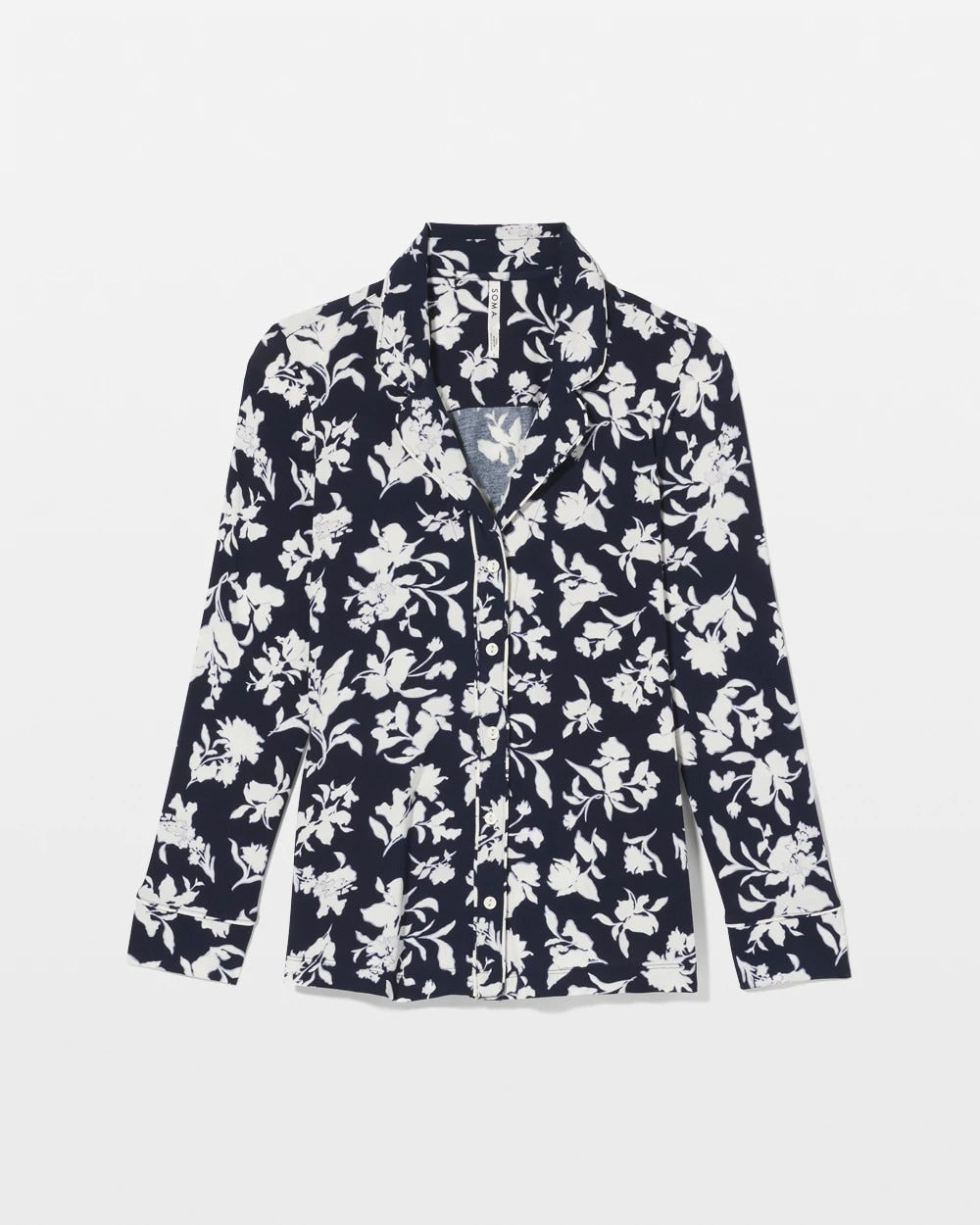 SERENITY PETALS NAVY Long-Sleeve Printed Notch Collar Pajama Top