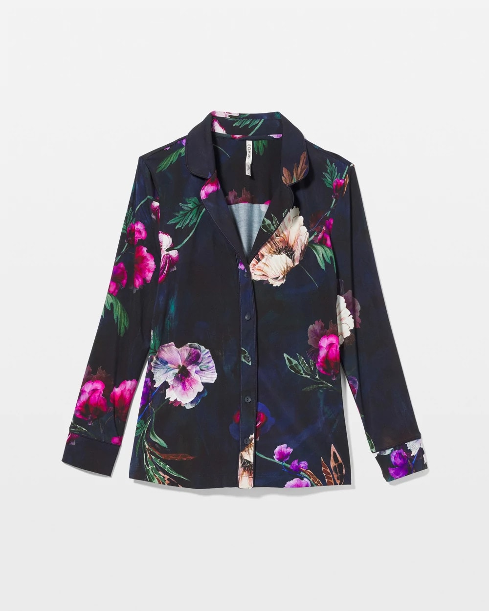 FLEUR EVER DRAMA NAVY Long-Sleeve Printed Notch Collar Pajama Top