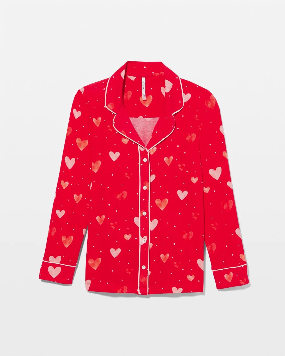 LOVELY HEART RED Long-Sleeve Printed Notch Collar Pajama Top