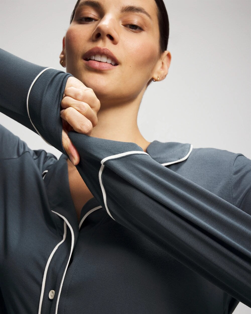 PETROL Long-Sleeve Notch Collar Pajama Top