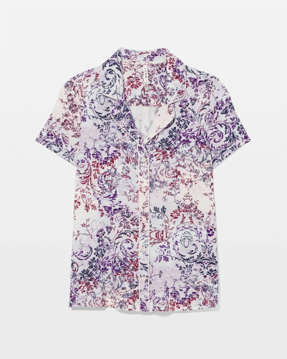 LACE HARMONY LILAC Piped Short Sleeve Notch Collar Pajama Top