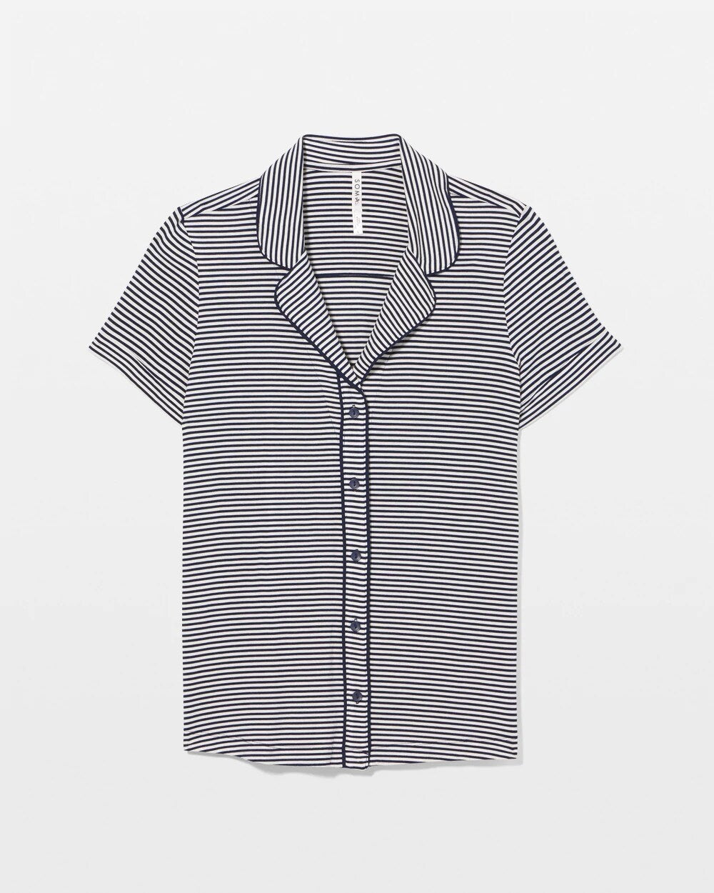 NIGHTCAP STRIPE NAVY Piped Short Sleeve Notch Collar Pajama Top