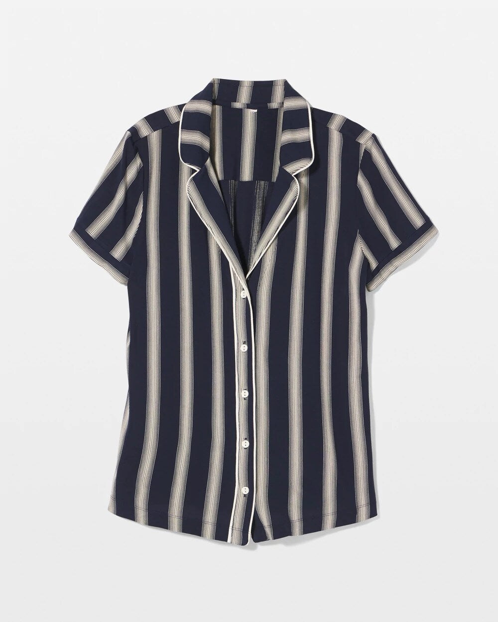 HAMPTON STRIPE NA CHAMP Piped Short Sleeve Notch Collar Pajama Top