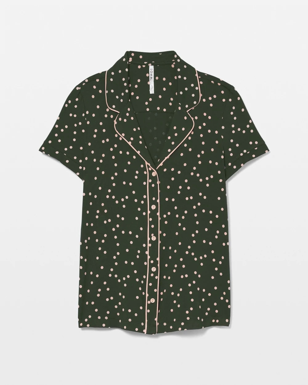 MERRY DOT LUSH EMERALD Piped Short Sleeve Notch Collar Pajama Top