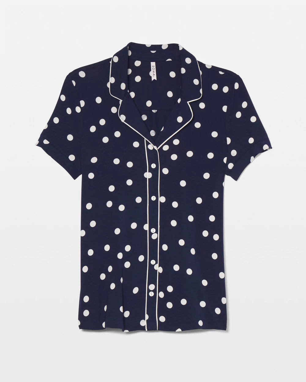 MERRY DOT G NAVY/IVORY Piped Short Sleeve Notch Collar Pajama Top