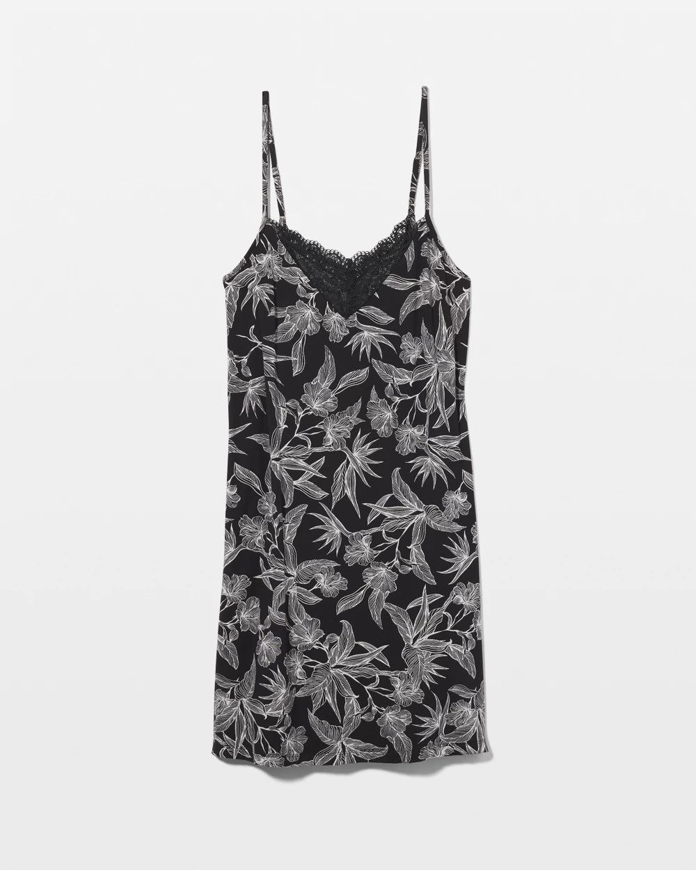 PLUMERIA BLOOMS BLK CH Lace Trim Chemise