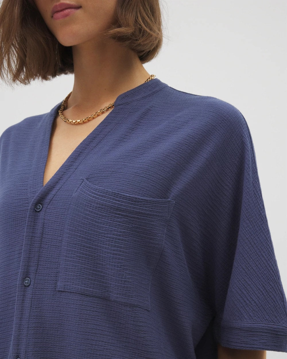 LUNAR TIDE Crinkle Knit Relaxed Button-Up Top