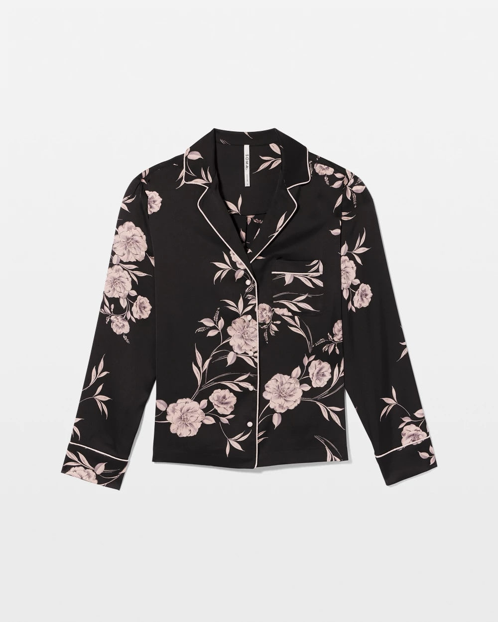 NOSTALGIA FLORA BLACK Long-Sleeve Notch Collar Pajama Top