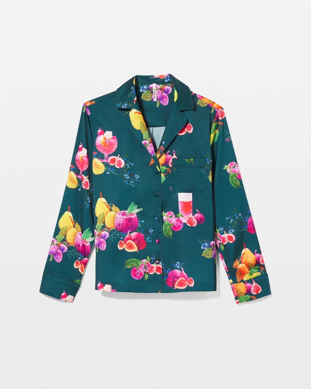 GETTIN FIGGY WITH IT TEAL Long-Sleeve Notch Collar Pajama Top
