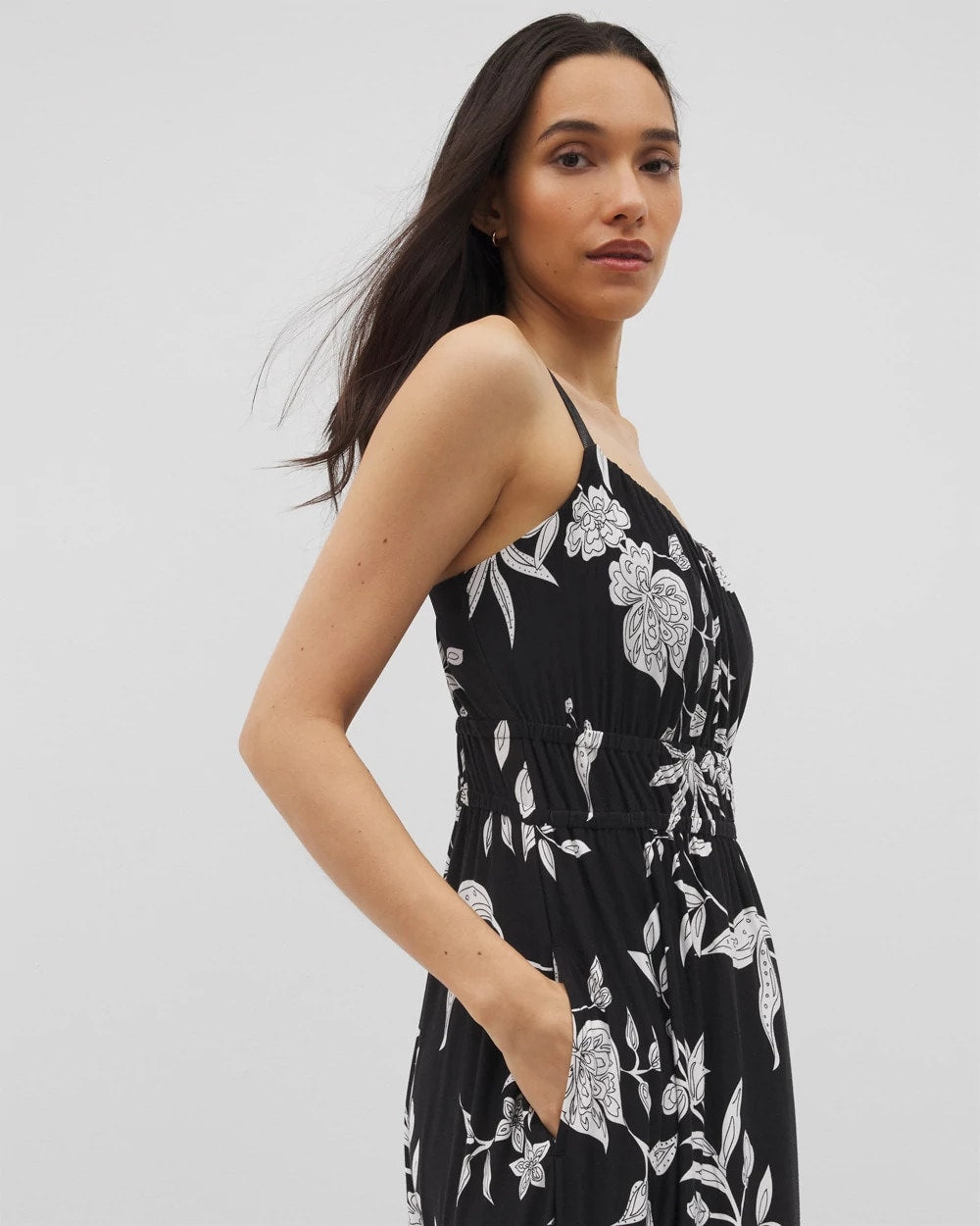 PEACEFUL FLORA BLK Paradiso Midi Bra Dress