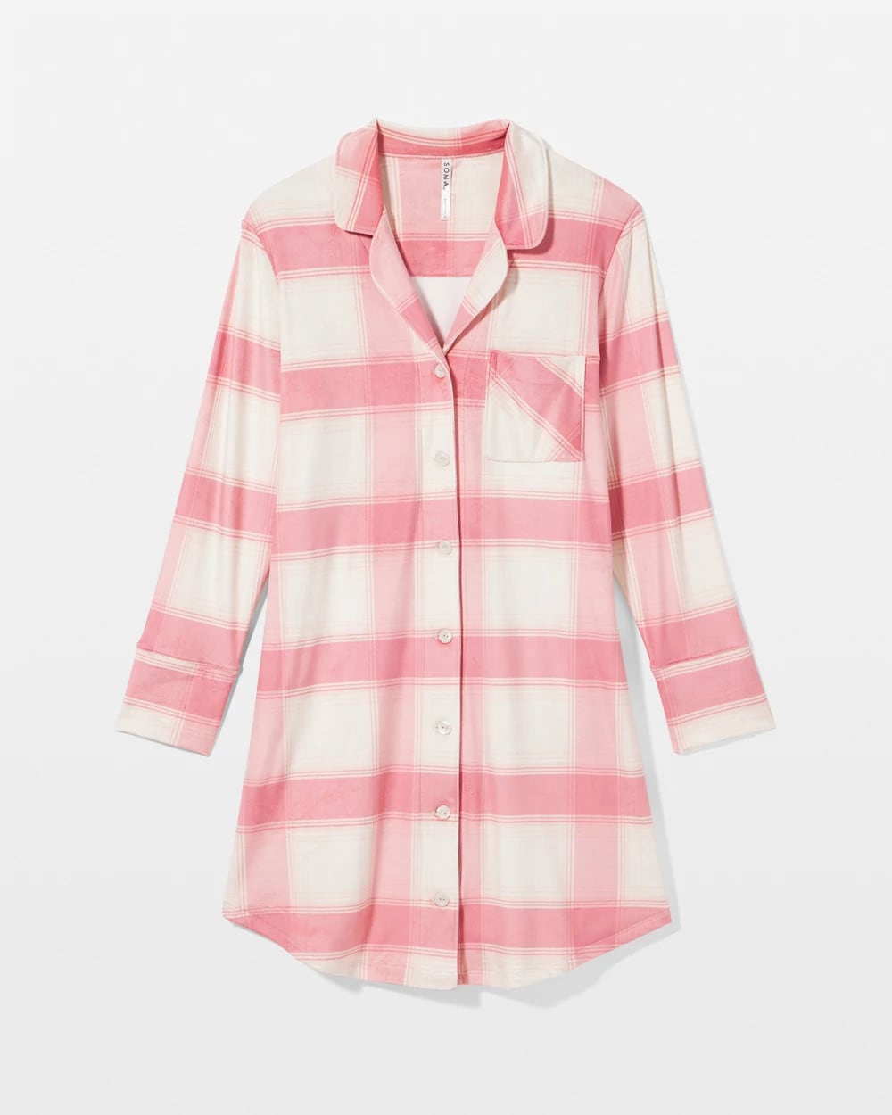 FROSTED PLAID PINK Long-Sleeve Notch Collar Sleepshirt