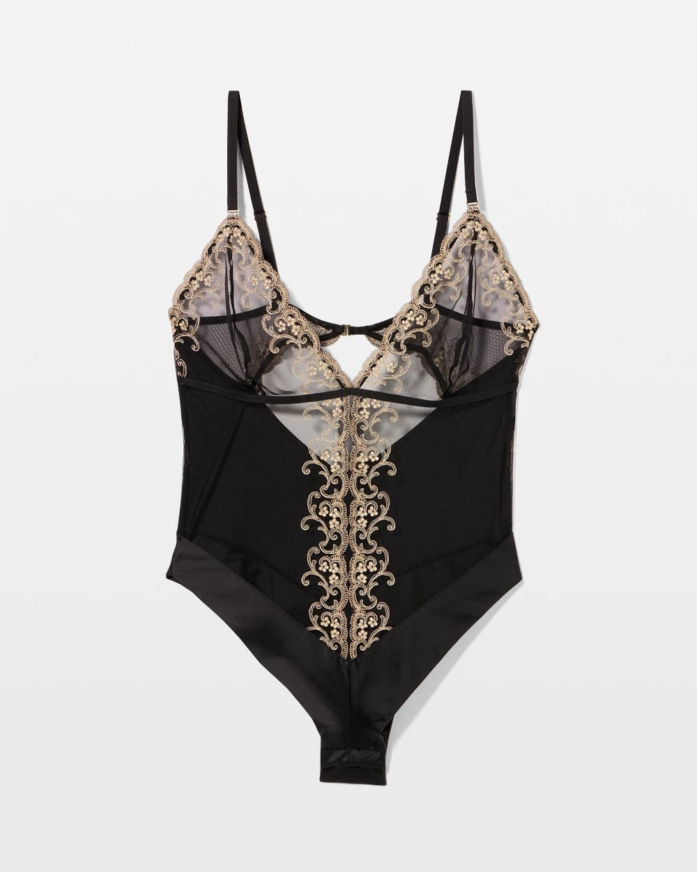 BLACK Silk + Venice Lace Slim Bodysuit