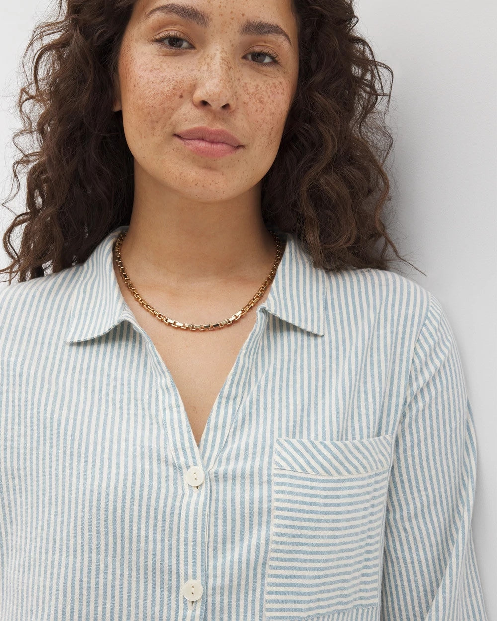 BLUE HEAVEN STRIPE Beach Cotton Long Sleeve Button-Up
