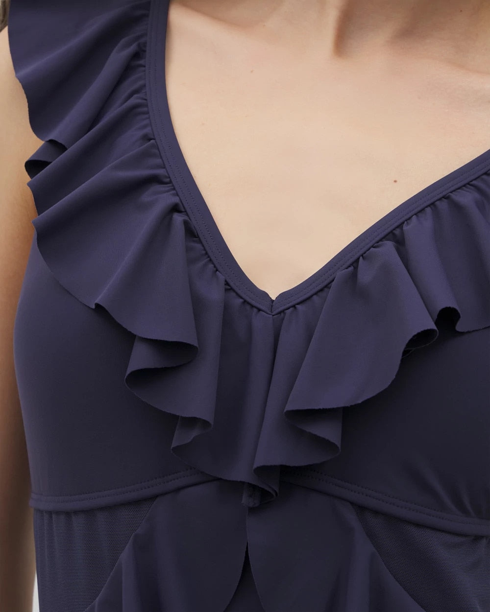 DARK NAVY Beyond Control Solid Essentials Ruffle One-Piece