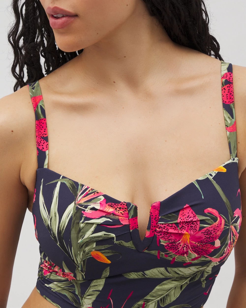 LE TIGRE TROPICAL NAVY Soma Swim V-Wire Cropped Bikini Top